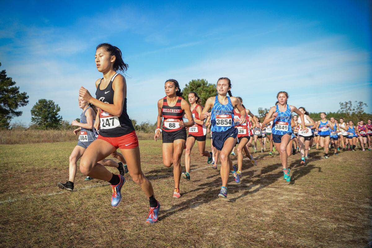 Katie Pou starts the race out strong en route to her fourth straight 5A state championship on Friday in Columbia.