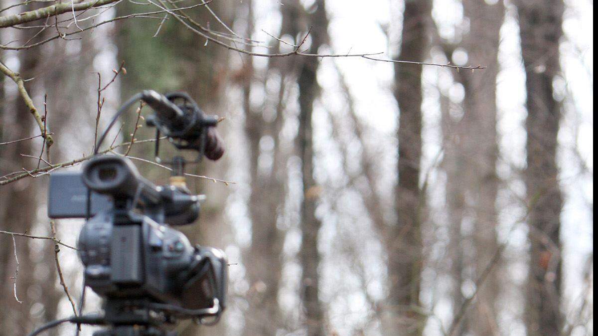 David Findley tapes an introduction for one of his TV shows Tuesday at the Draper Tracts Wildlife Management Area near Brattonsville.