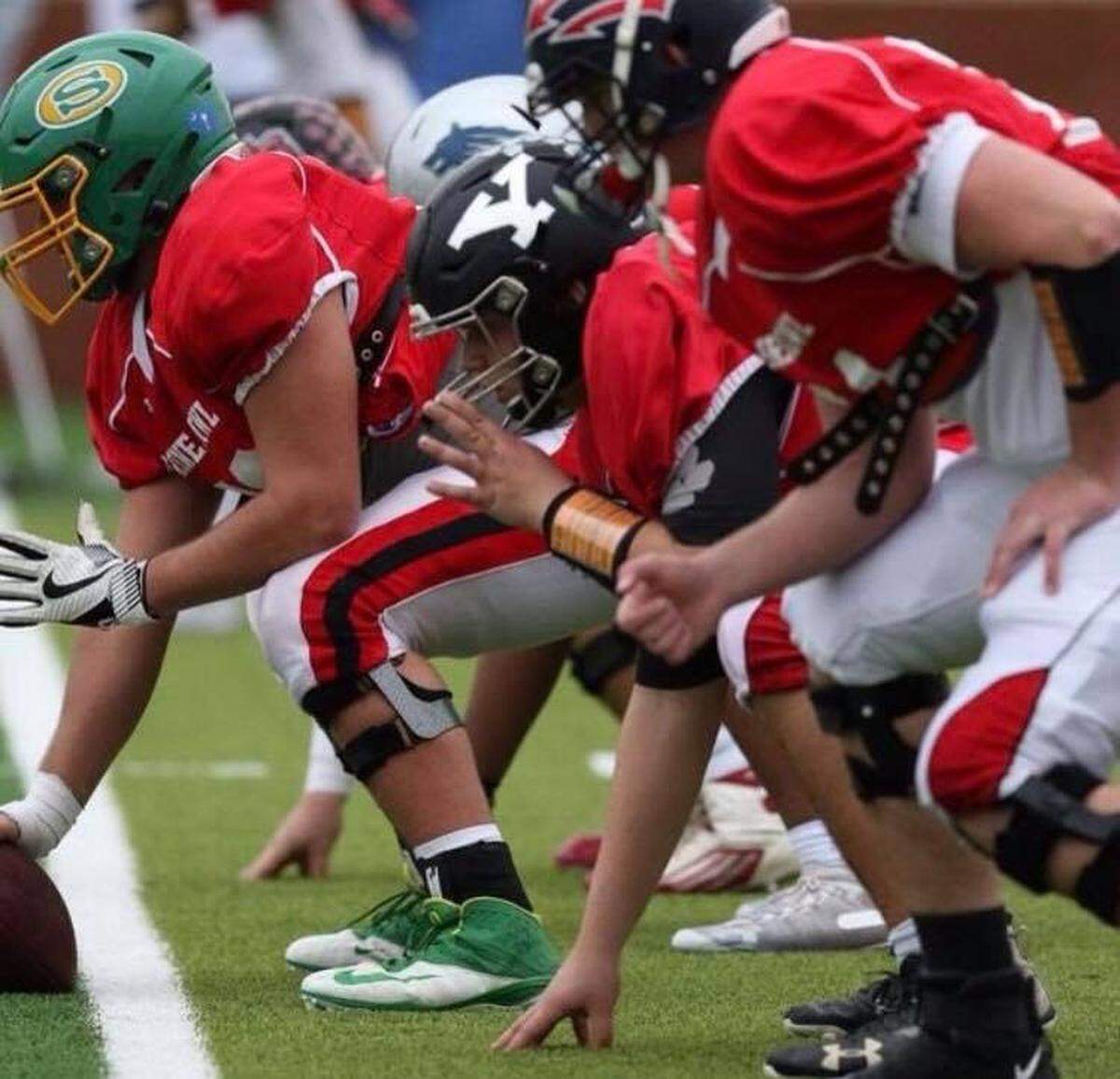 Will Boggs sets up on the offensive line during the 2019 Shrine Bowl. Boggs has signed as a preferred walk-on to Clemson.