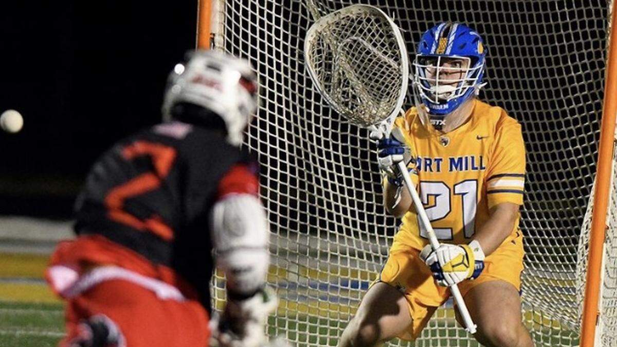 Ty Keaton (left) attacks the goal in Nation Ford’s recent upset over rival Fort Mill.