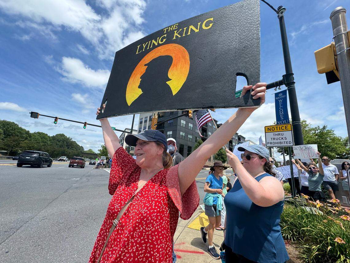 Melinda Bernard participates in the ‘No Kings, anti-Trump’ rally in Rock Hill Saturday, June 14, 2025