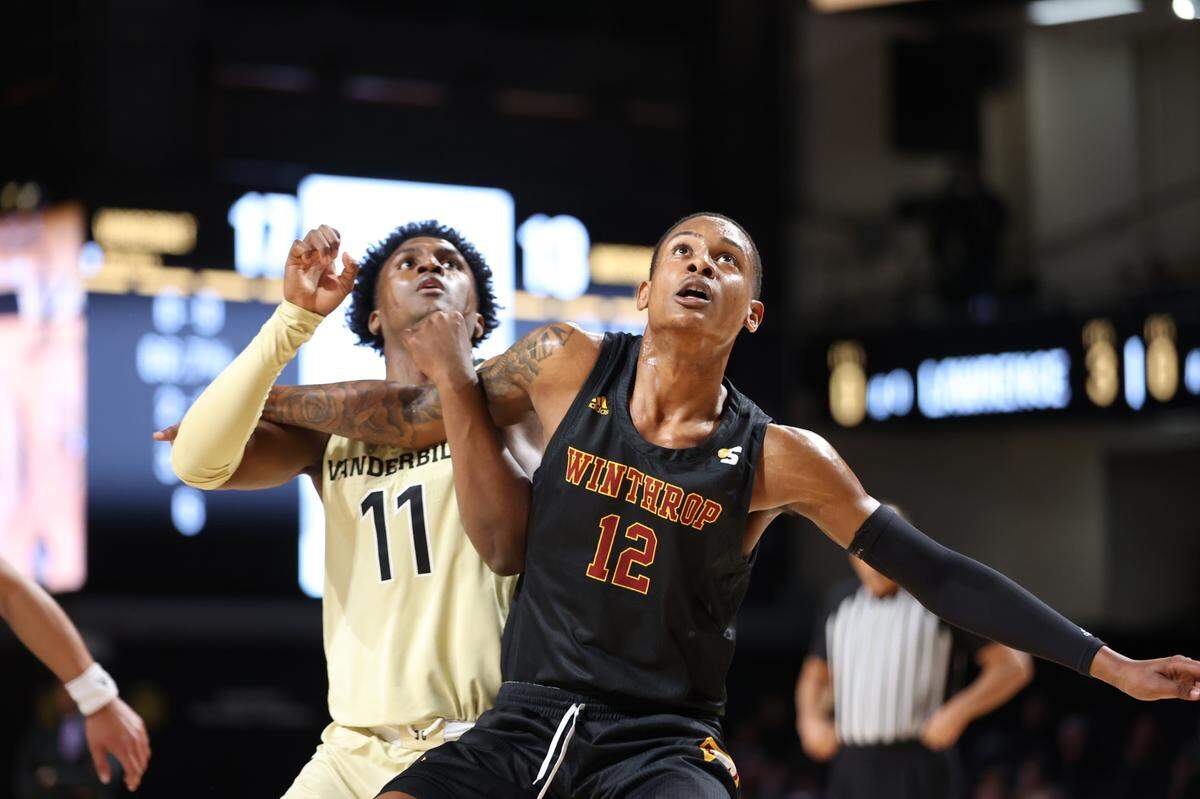 Winthrop’s Cory Hightower scored 15 points in the first half but was held scoreless in the second as the Eagles fell to SEC team Vanderbilt on Saturday, Nov. 20, 2021.