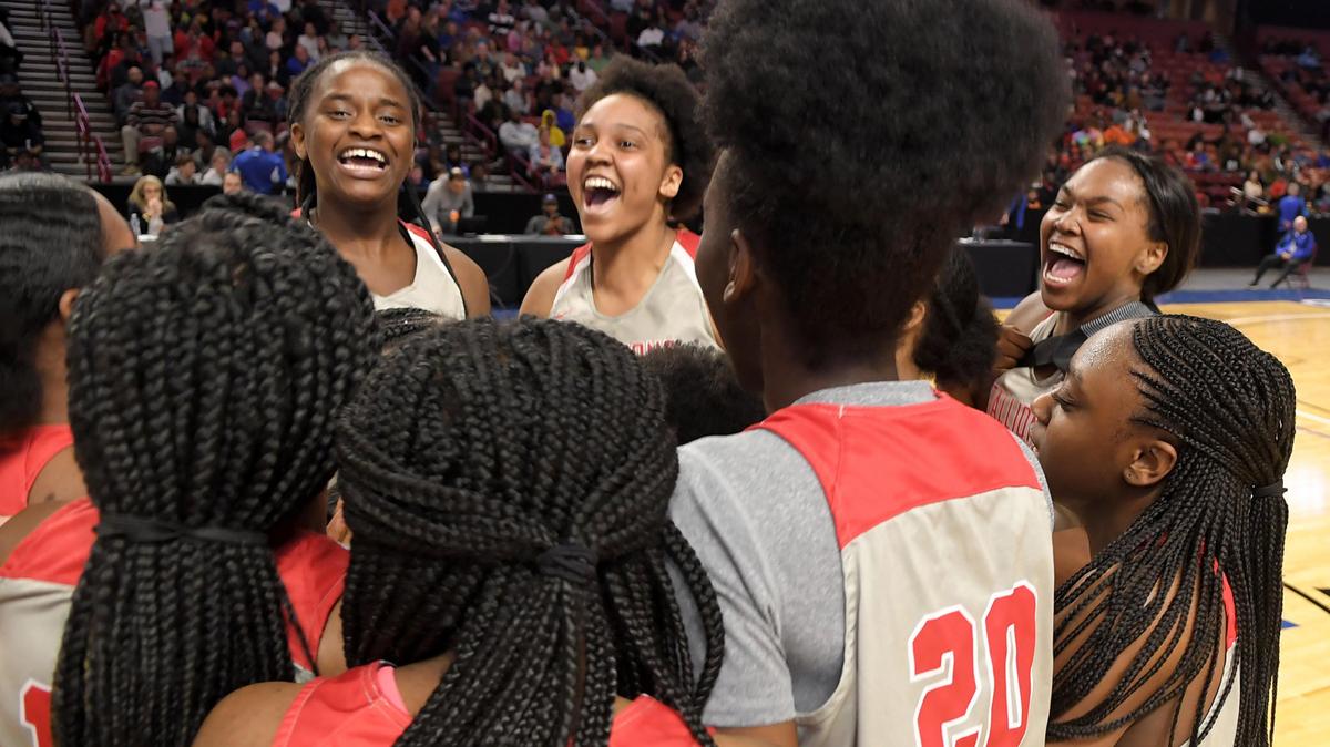 South Point celebrates the win. Westwood played South Pointe for the Upper State Championship at Bon Secours Wellness Arena in Greenville Friday, February 28, 2020. GWINN DAVIS / Special to McClatchy