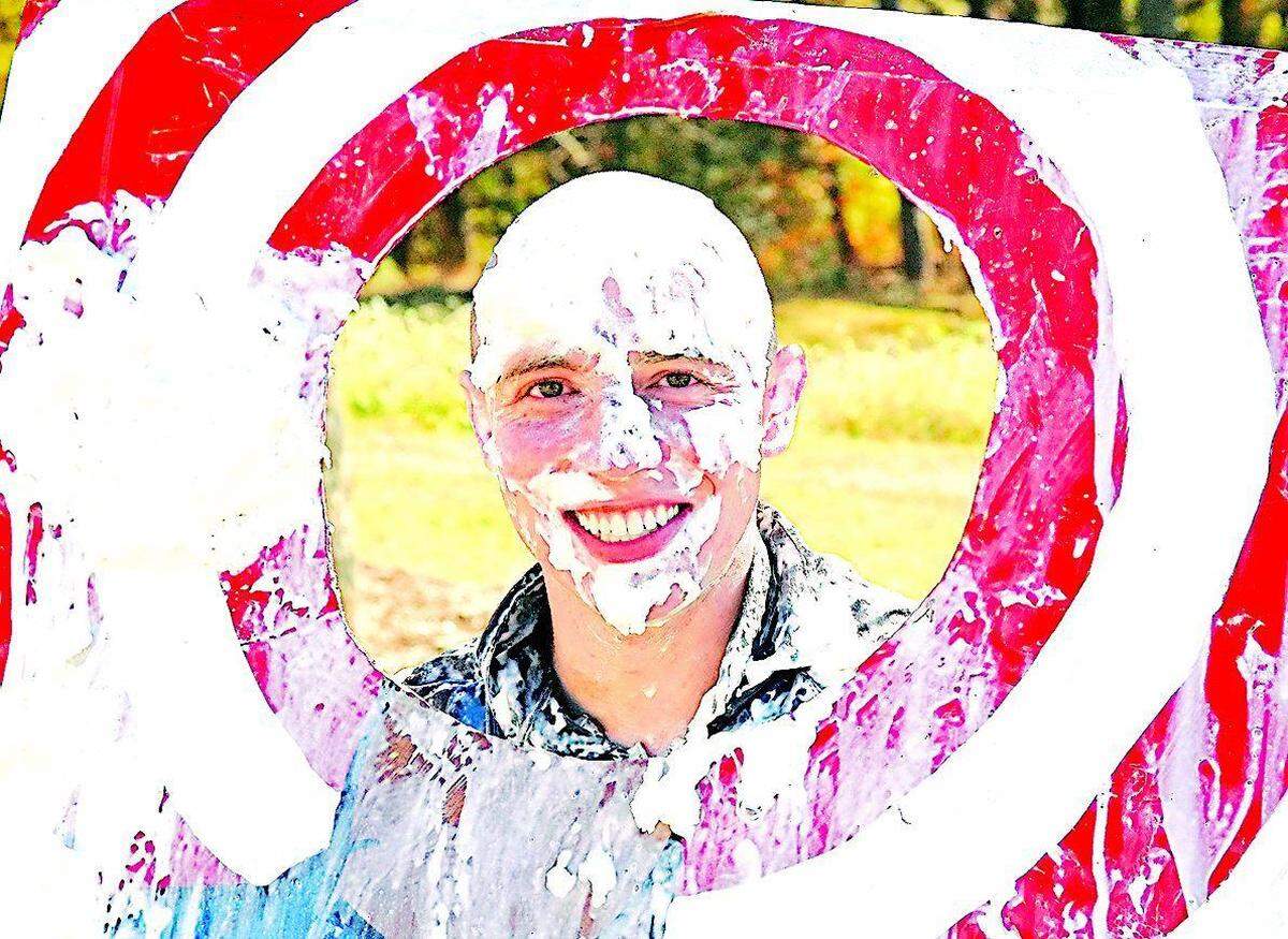 Mac Banks gladly endured a pie in the eye to raise money for the Kenya Orphanage Project at the blue grass and BBQ fest in 2008 at Anne Springs Close Greenway in Fort Mill.