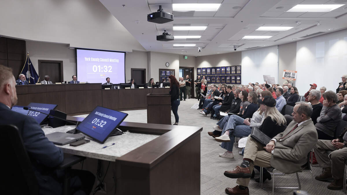 A speaker addresses the York County Council at its meeting March 16 in York, S.C. York County’s budget for the coming fiscal year shows a large increase for Council, but it isn’t a pay raise for elected members.