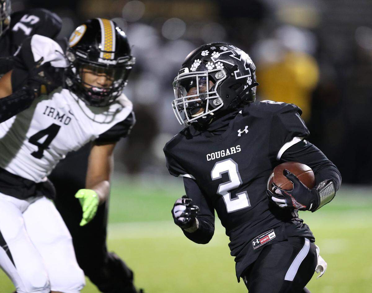 York Comprehensive High School hosted Irmo in the first round of the state playoffs November 5, 2021. York’s Jevon Long picks up yardage. Andy Burriss-Special to The Herald