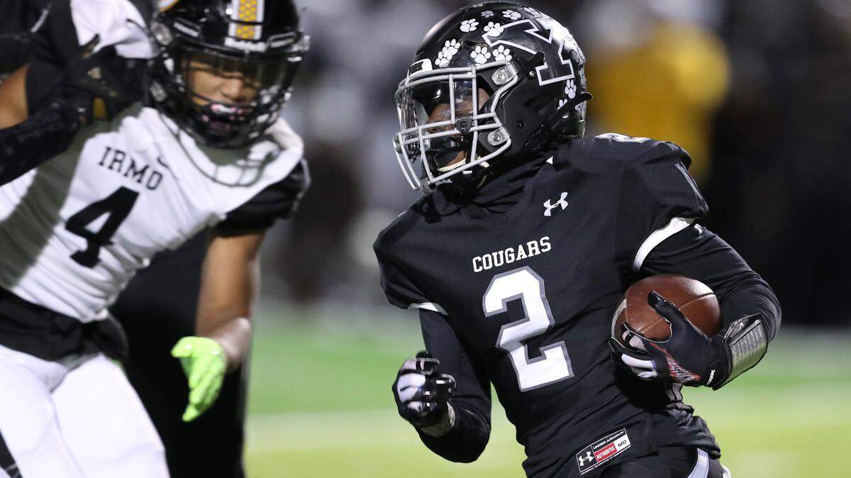 York Comprehensive High School hosted Irmo in the first round of the state playoffs November 5, 2021. York’s Jevon Long picks up yardage. Andy Burriss-Special to The Herald