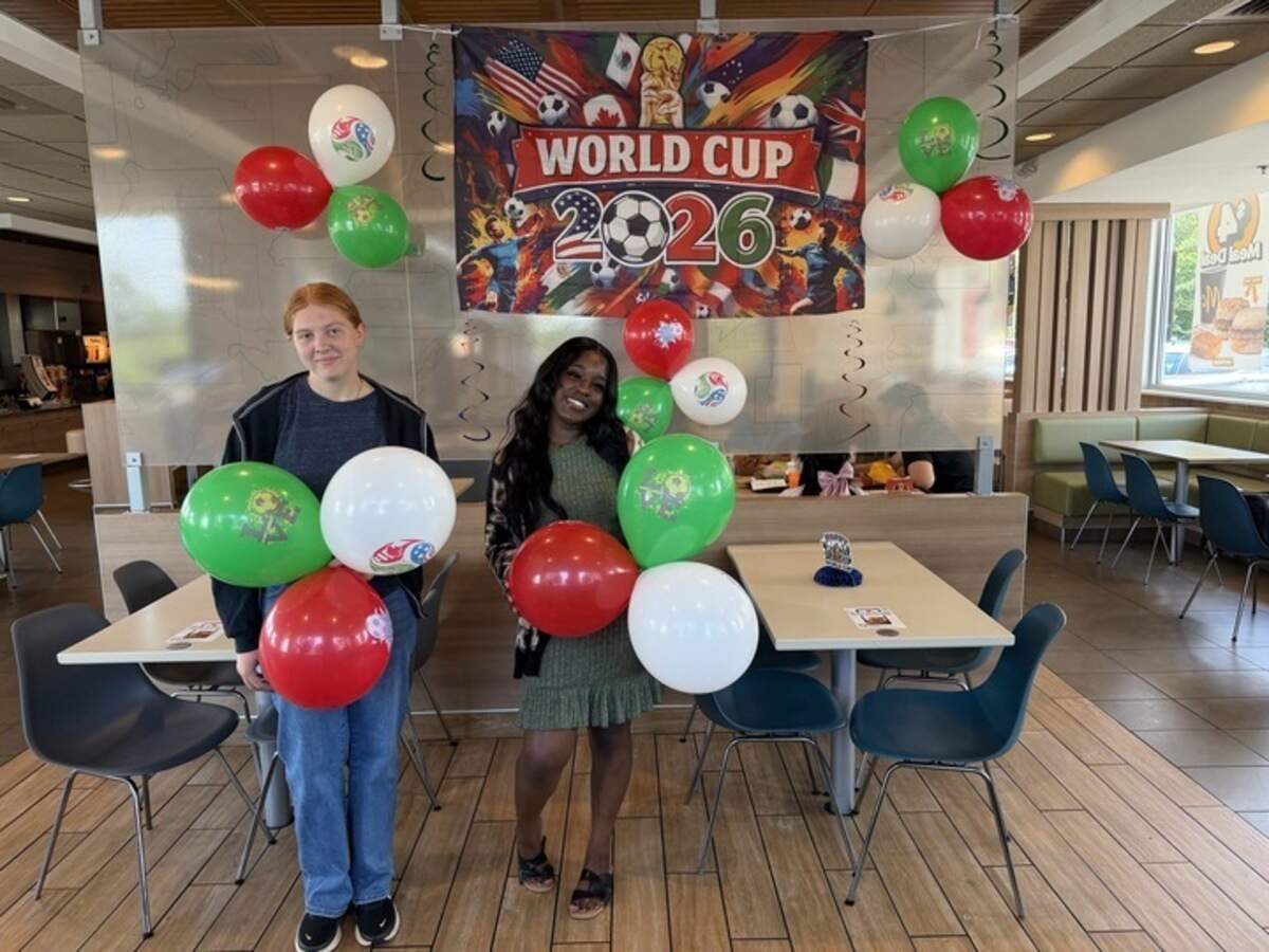 Hayden Johansen (left) and Taylor Evans (right) are York County McDonald’s employees who were selected by management to be flag bearers at the FIFA World Cup in Atlanta.
