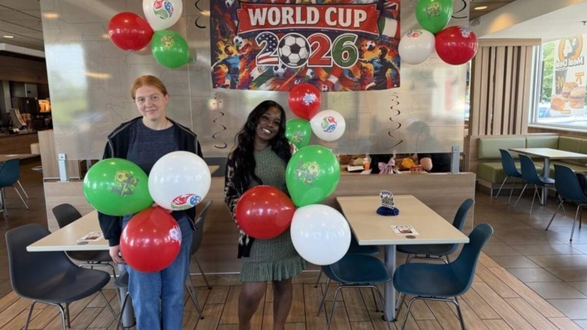 Hayden Johansen (left) and Taylor Evans (right) are York County McDonald’s employees who were selected by management to be flag bearers at the FIFA World Cup in Atlanta.