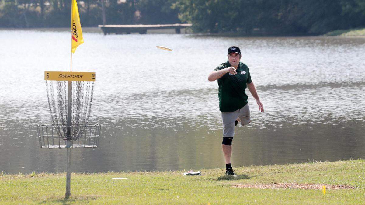 David Feldberg of Eatonton, Ga. competes in the United States Disc Golf Championship Wednesday in Rock Hill.