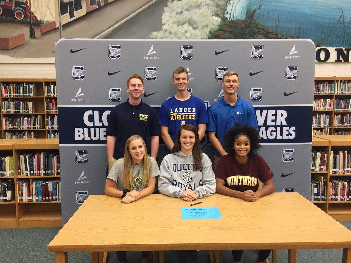 Six Clover Blue Eagles confirmed their college athletics futures Wednesday at the school. (Starting top left, clockwise) Seth Querze, James Linn, Jake Hylinski, Janae Massey, Grace Sain and Selah Gaylor.