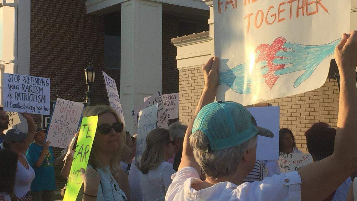 Protestors gathered outside U.S. Sen. Lindsey Graham's Rock Hill office Saturday night to protest Pres. Donald Trump's "zero tolerance" immigration policy.
