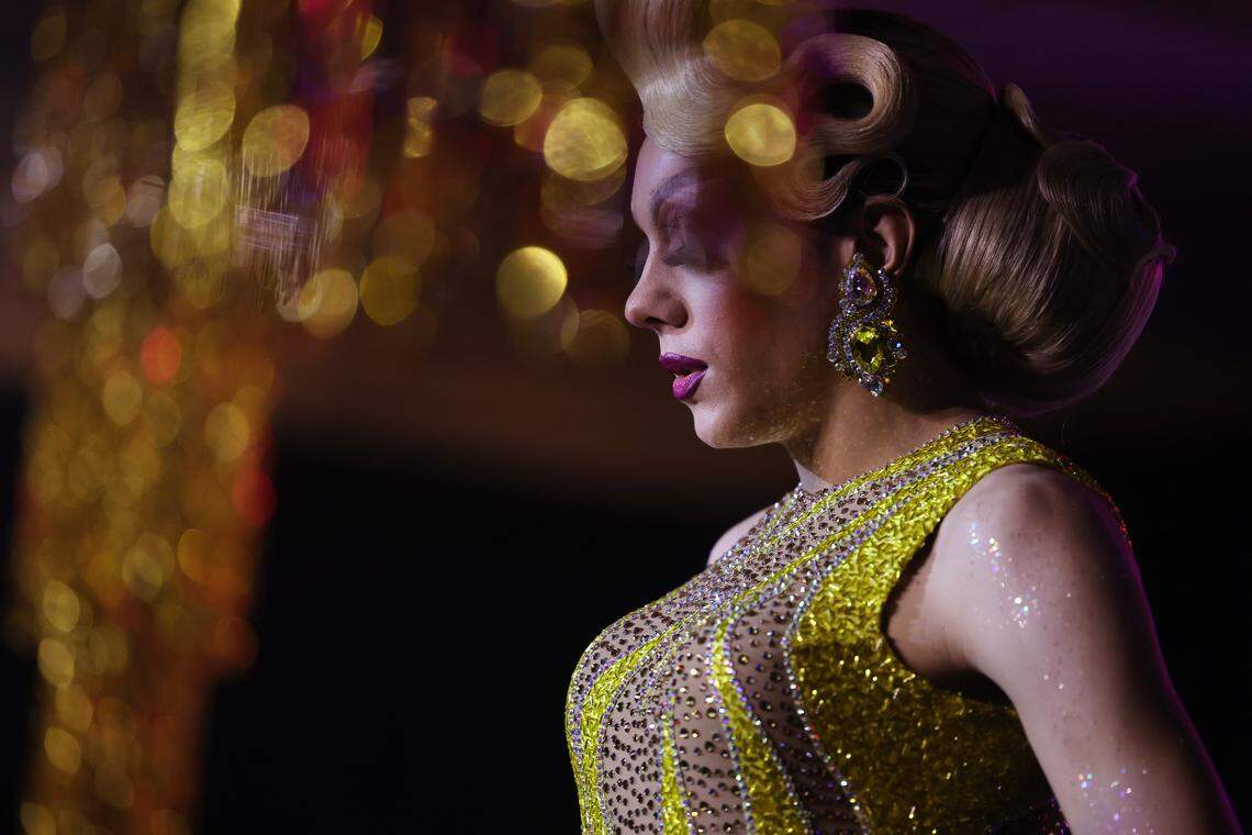 Drag queen Marceline Mashic models in a pageant at The Hideaway in Rock HIll, S.C. in March.