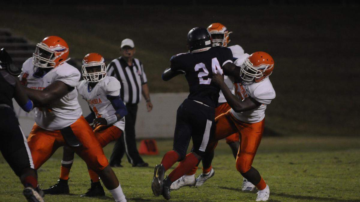 Chester High School defensive back Zaire Davis rushes the quarterback in the Cyclones’ win over Columbia on Friday, Sept. 13. Davis ended the game with several tackles for loss and a fumble recovery for a touchdown.