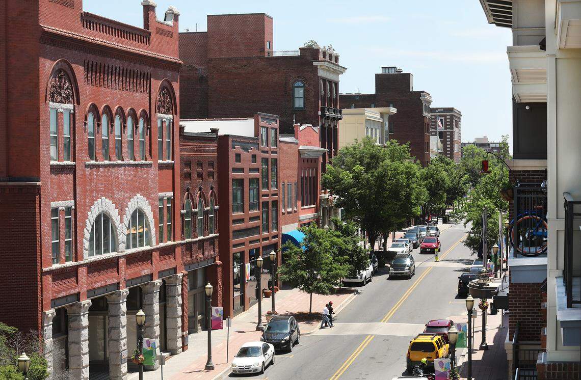 Downtown Rock Hill is shown from the corner of Dave Lyle Blvd. and Main Sreet.