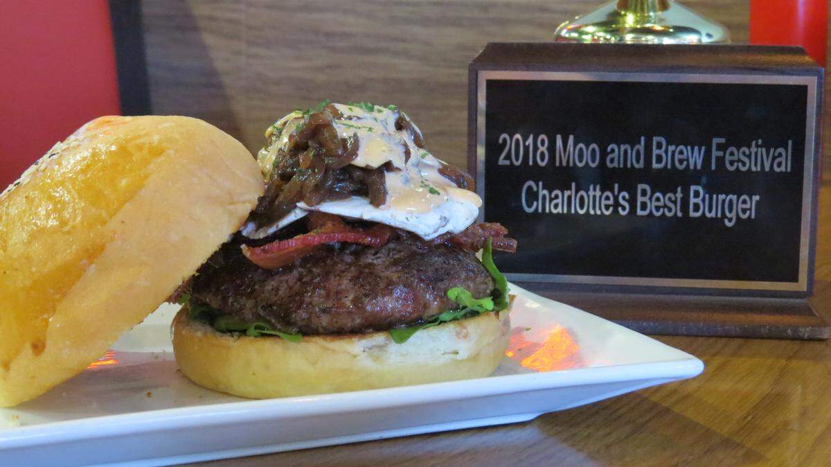 Blacow Burger’s “Nutty Goat” burger uses garlic and herb goat cheese, candied bacon, special aioli, pecans, pickle, arugula and grilled balsamic onion all topped on a homemade bun.