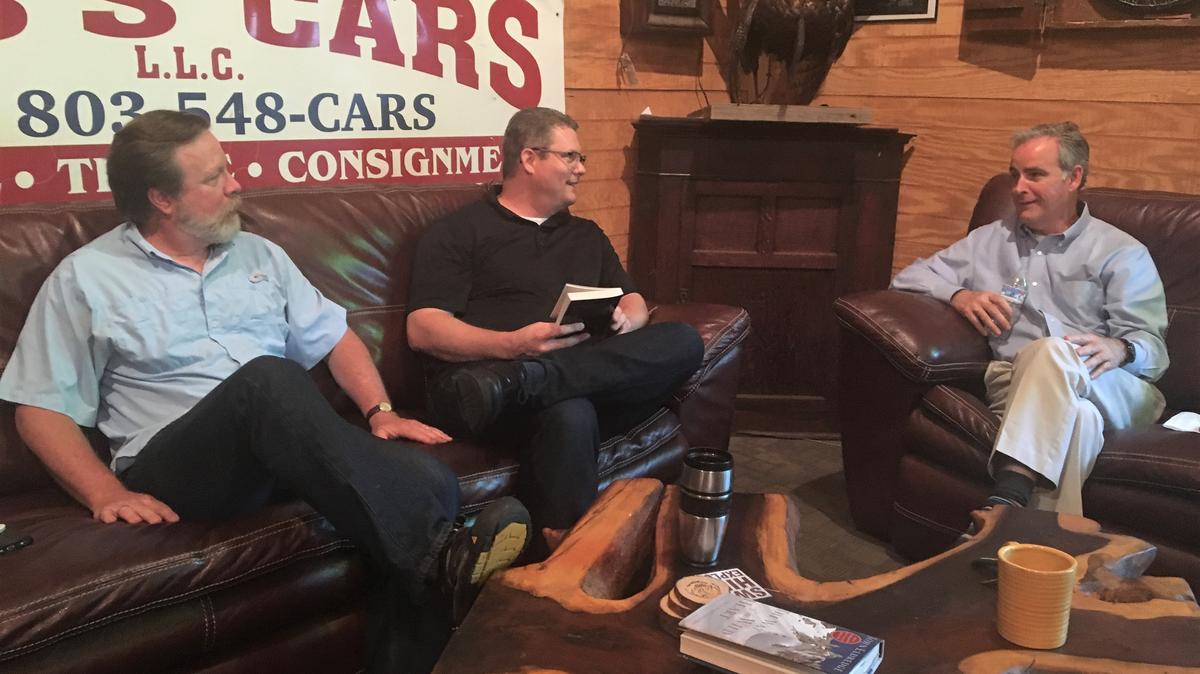 From left, Haines Maxwell Jr., Bryan Fair and Kevin Casner look forward to the weekly meetings of The Barn International Ministries, a men's group dedicated to discussing the deeper issues of life.
