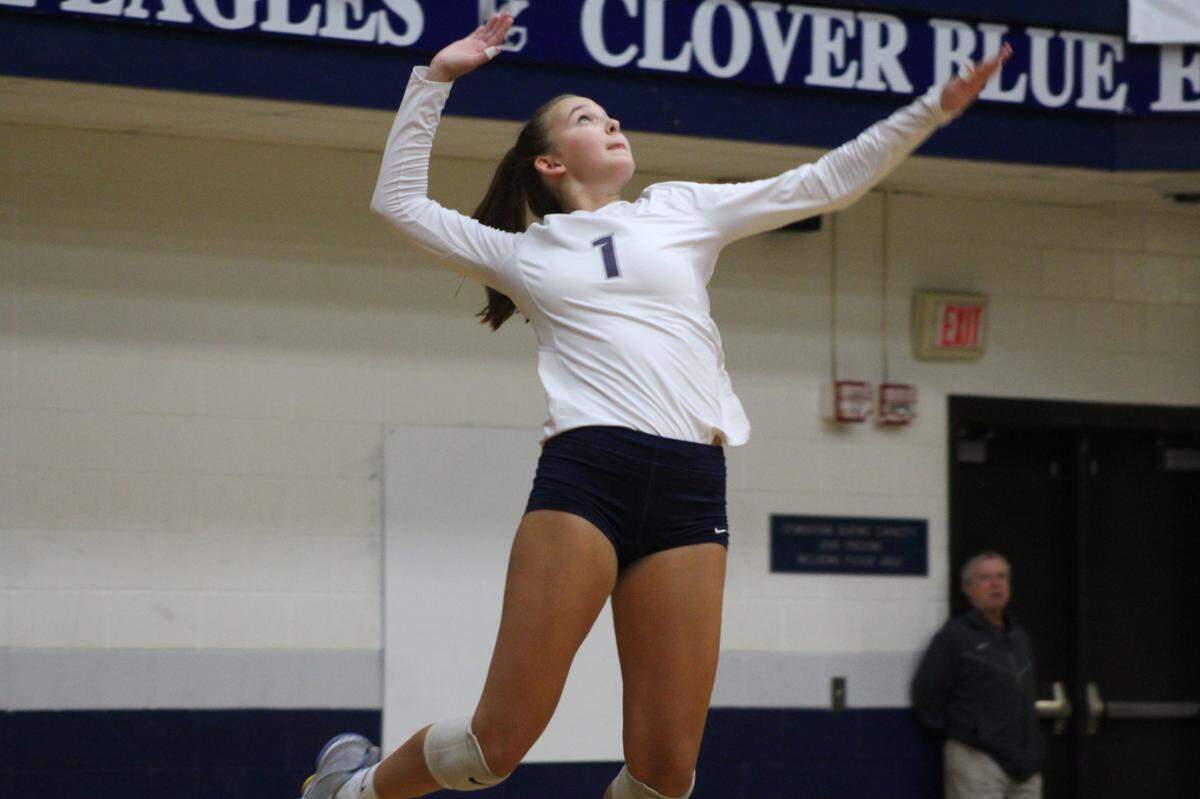 Brynn Dickerson of the Clover volleyball team takes a serve.