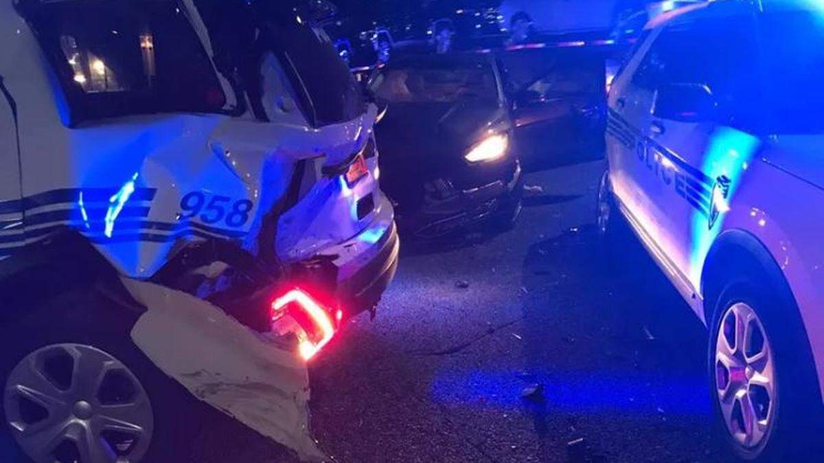 Two police cruisers were involved in a three-car crash Saturday morning on I-85 in Charlotte.