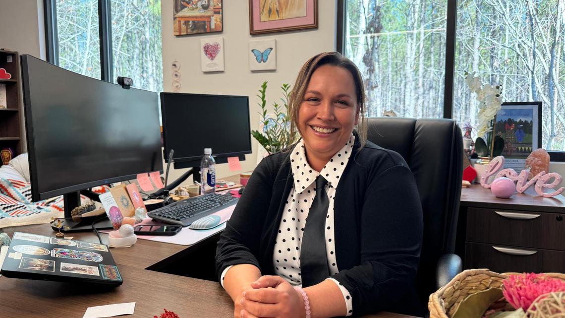 Patricia Leach, assistant chief of the Catwba Nation, sits at her desk in the tribe administration building.