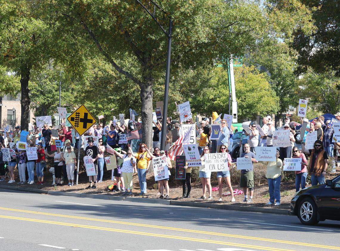 Hundreds of protesters gathered in downtown Rock Hill Saturday for the ‘No Kings’ rally.