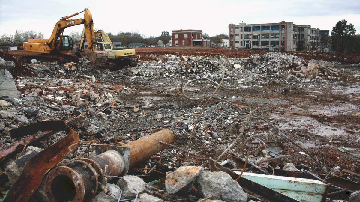 Cleanup of the former American Thread mill property on Main Street near downtown Clover began last week. Jamie Self, Enquirer-Herald