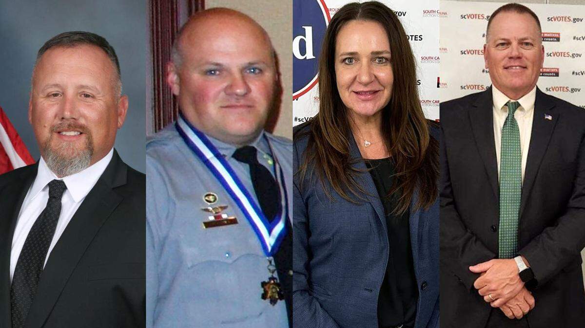 From left, Heath Clevenger, Chris Blevins, Beth Bryant Tolson and Tony Breeden. The four have filed as Republicans to run for York County, South Carolina sheriff in the 2024 election.