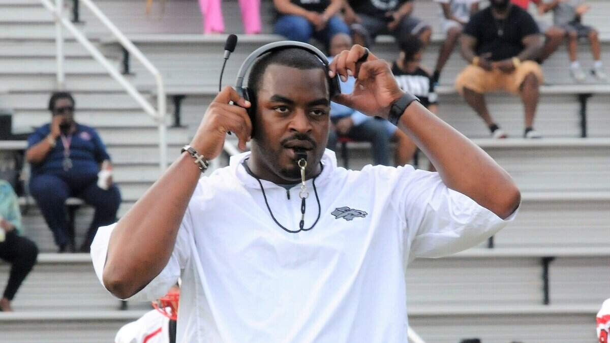 DeVonte Holloman, shown here during a spring practice, took up the mantle as South Pointe head coach in 2019. He’ll lead his team into the 2021 4A state championship game on Thursday night in Columbia.