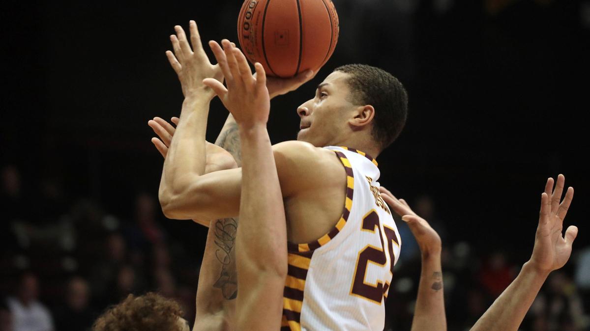 Winthrop’s Josh Ferguson takes the shot Monday, Feb. 10, 2020 as the Eagles take on the Radford Highlanders.