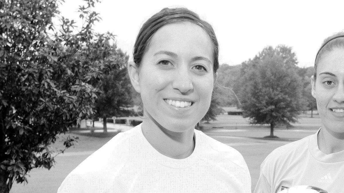 Winthrop women's soccer assistant coach Sonia Rodriguez, left, and senior Dimi Poulos.