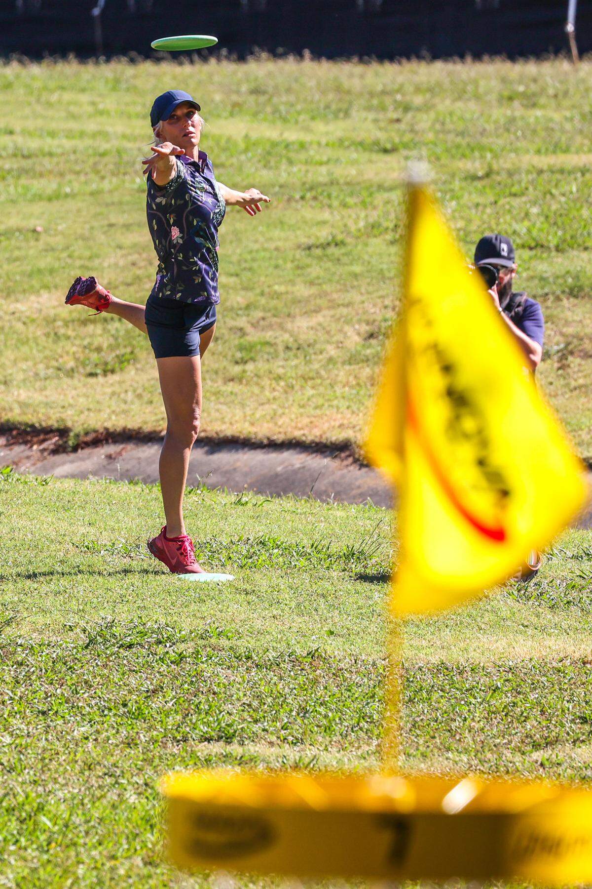 Catrina Allen putts on hole No. 7 during the second rounnd of the Throw Pink Disc Golf Championship on Friday, Oct. 7, 2022. Allen, from Sioux City, South Dakota, outshot current No. 1 rated player Kristin Tattar by three strokes. to win the four-round tournament held at Winthrop University.