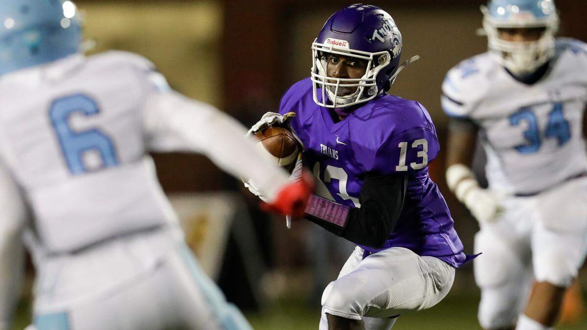 Northwestern’s #13 Christian Watkins makes a move on the defense for extra yards as Northwestern hosts Dorman in second round action of the State 5A football playoffs. 11-13-2020.