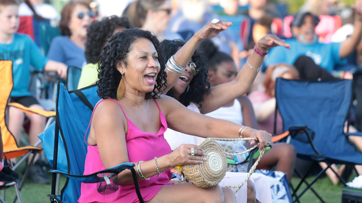In this file photo, Deborah Welborn, left, and Vangela Freeman listen to the band “Plair” Friday at Fountain Park during the annual Juneteenth celebration. Juneteenth events in Fort Mill, Clover, York, Lancaster and Chester come before June 19 this year, while Rock Hill will celebrate June 21-23.