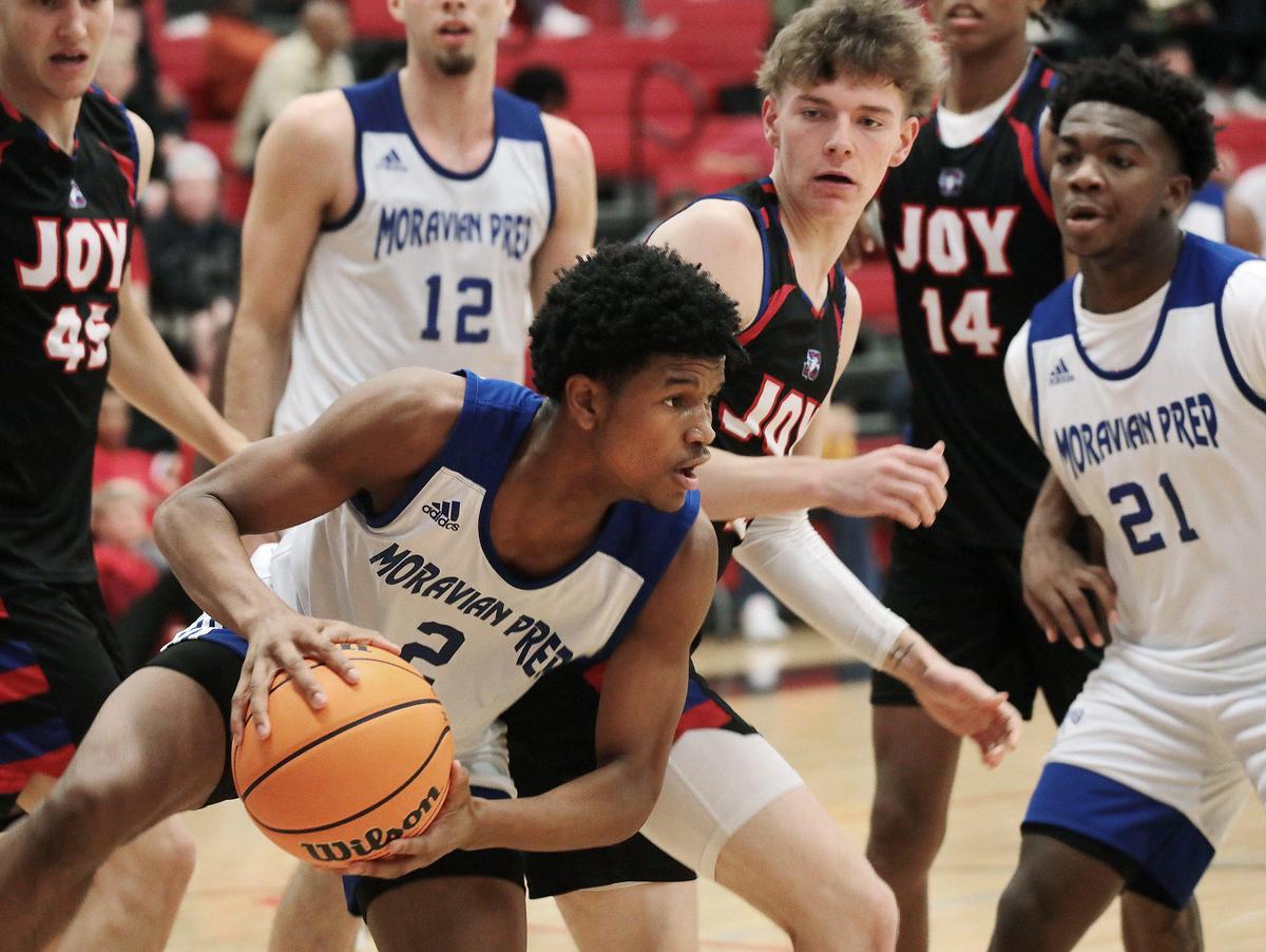 Moravian Prep’s Amarie Haynie looks for an opening Thursday at the Battle at the Rock at Nation Ford High School.