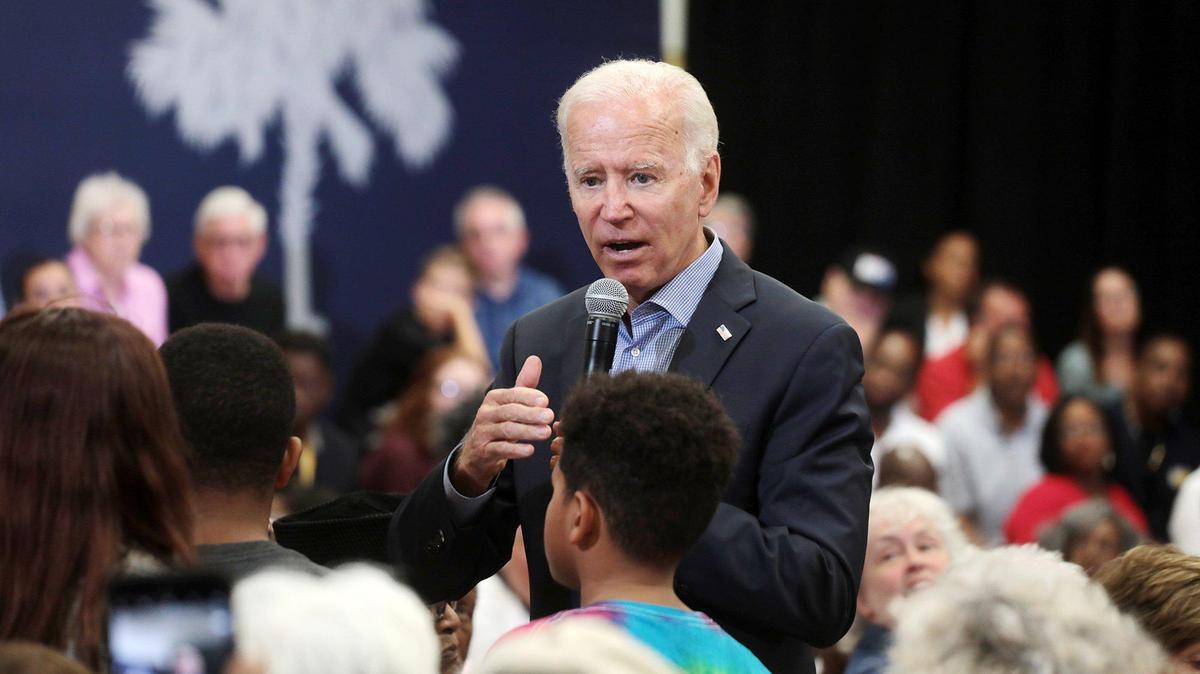 Presidential hopeful Joe Biden speaks to several hundred people Thursday at Clinton College.