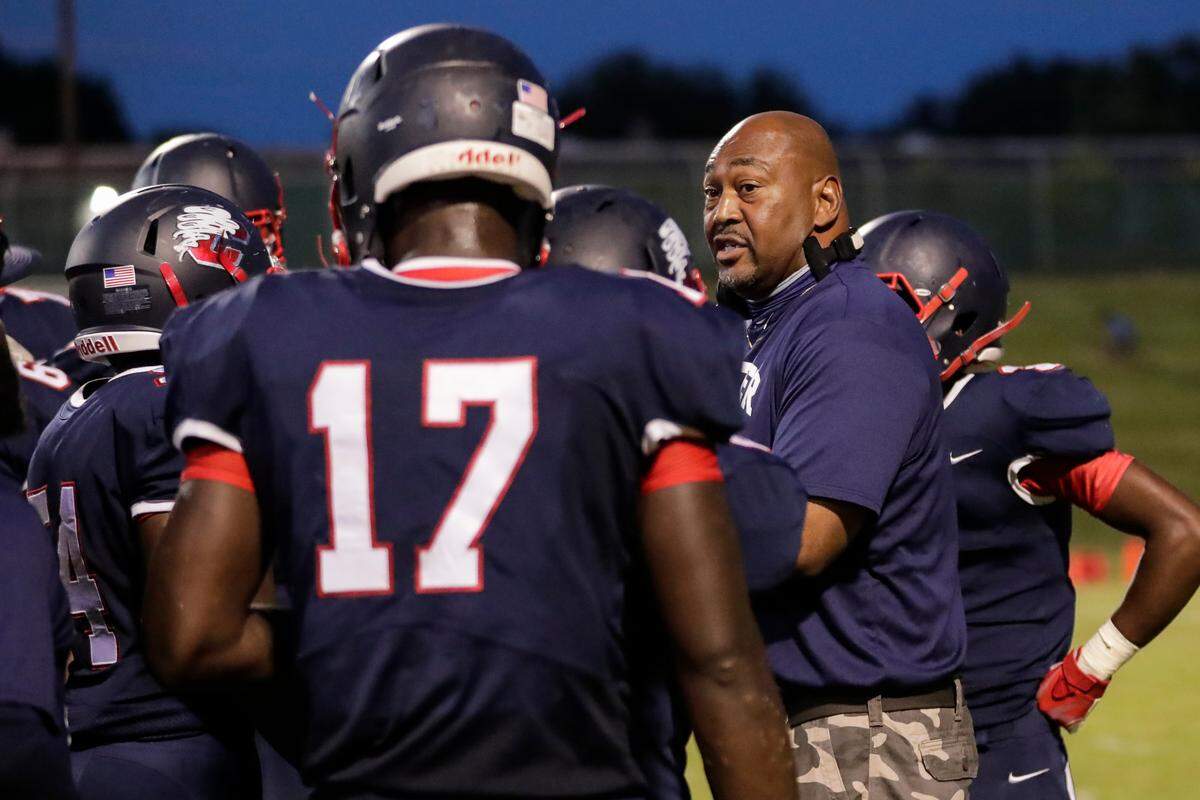 Chester Head Coach Victor Floyd motivates his team during a time out as Chester hosts Northwestern in Friday night football 9-10-2021.