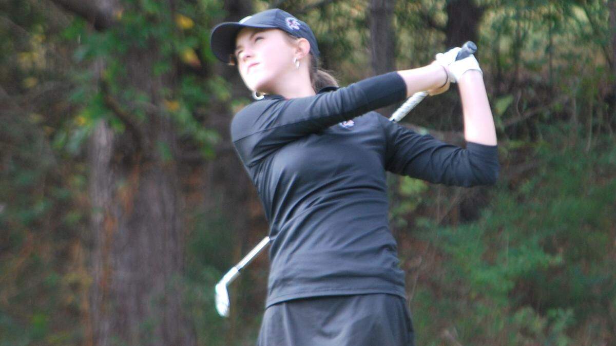 Nation Ford’s Zoe Bowers tees off at Waterford Golf Club during her round in the Upper State Championship on Monday, Oct. 21.