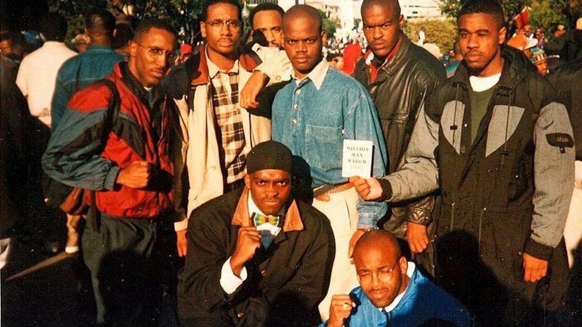 
Montrio Belton, center, with fellow Winthrop students at the Million Man March on Oct. 16, 1995.

