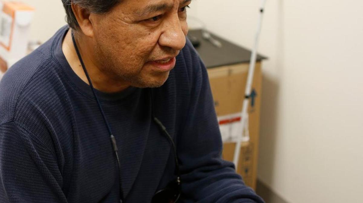 
Vet Ruben Morales’ iPhone is just like any other, but he uses a screen-reading software called VoiceOver, which lets him access all the mobile device’s features. 
