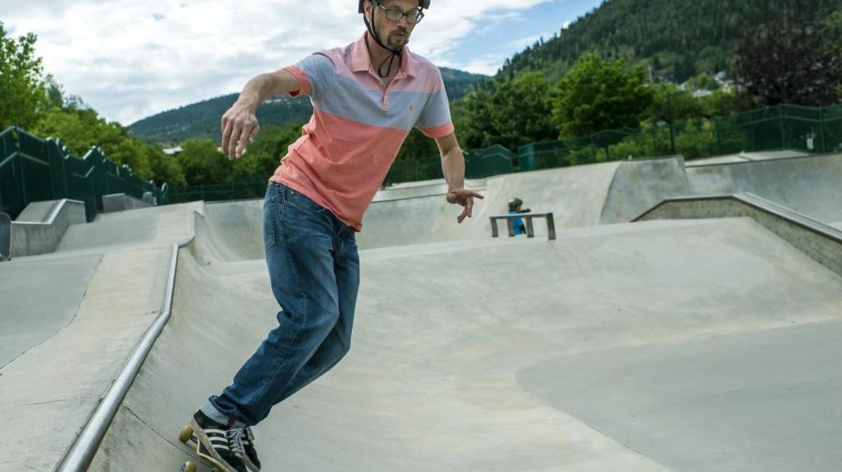 
Temple Har Shalom Rabbi David Levinsky skates at the Park City Skateboard Park in Salt Lake City. 
