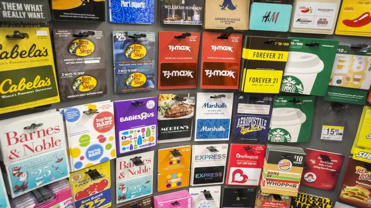 A selection of gift cards in a store New York. A growing number of consumers are using online gift card exchanges to trade their unused cards for cash.