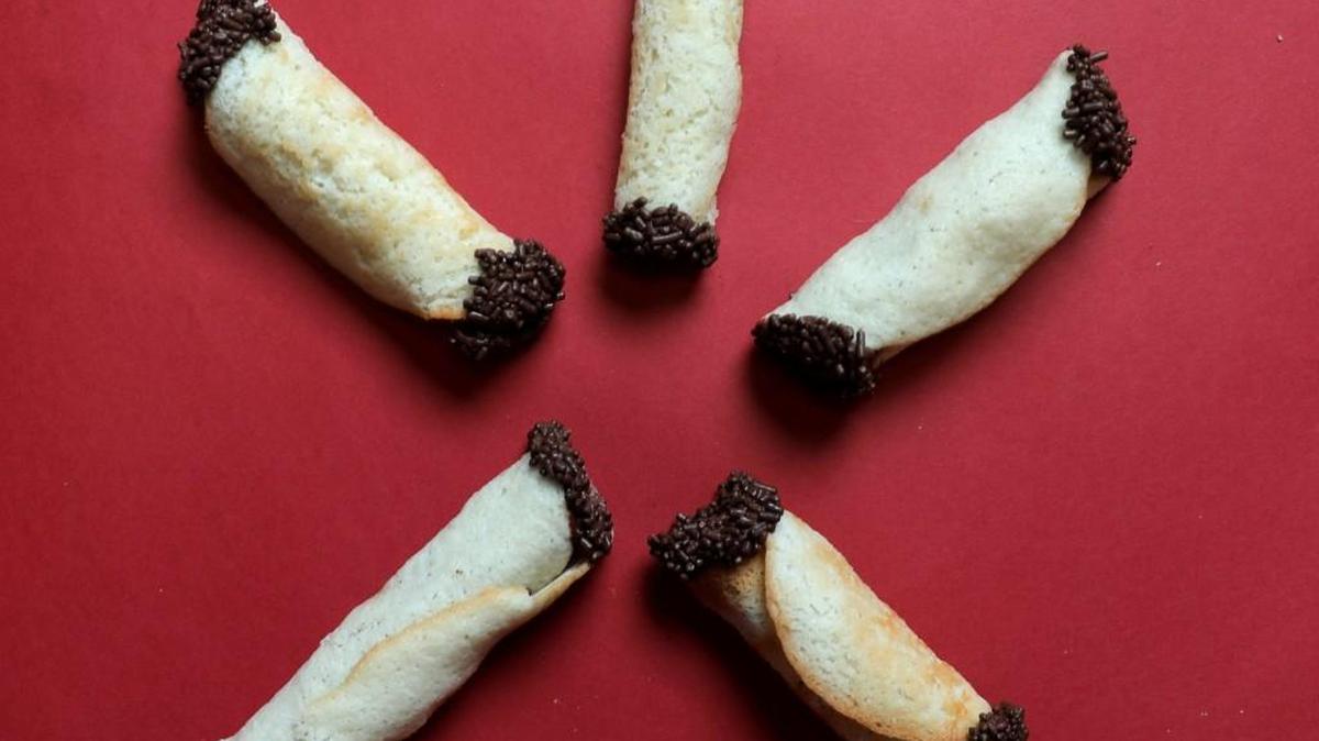 Chocolate Cream-filled Croquantes with sprinkles.