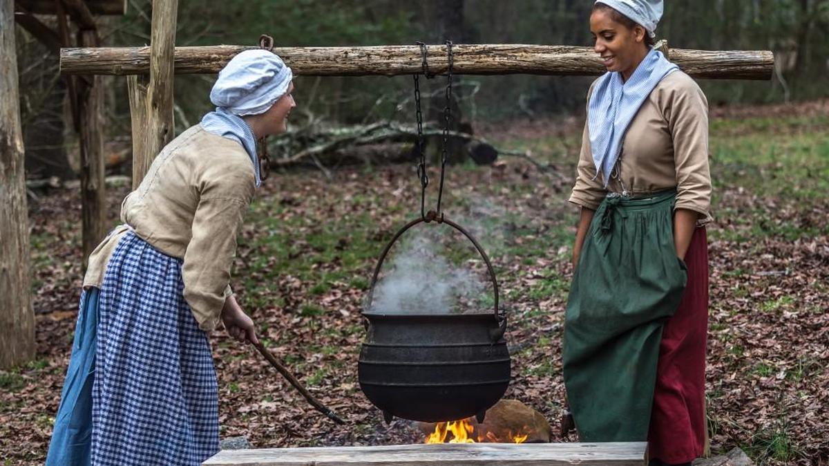 Historic Brattonsville interpreters demonstrate soap making at the annual Hog Butchering Day, which will be Saturday at the site in McConnells.