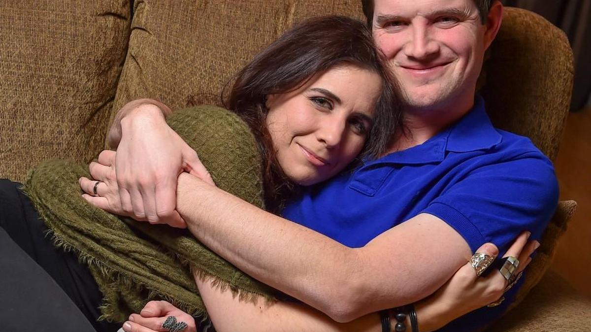 Dave Hamrick, 35, and his wife, Lindsey Nebeker, 34, at their home. The couple, who are both on the autism spectrum, are part of the "Autism in Love" documentary airing on PBS.