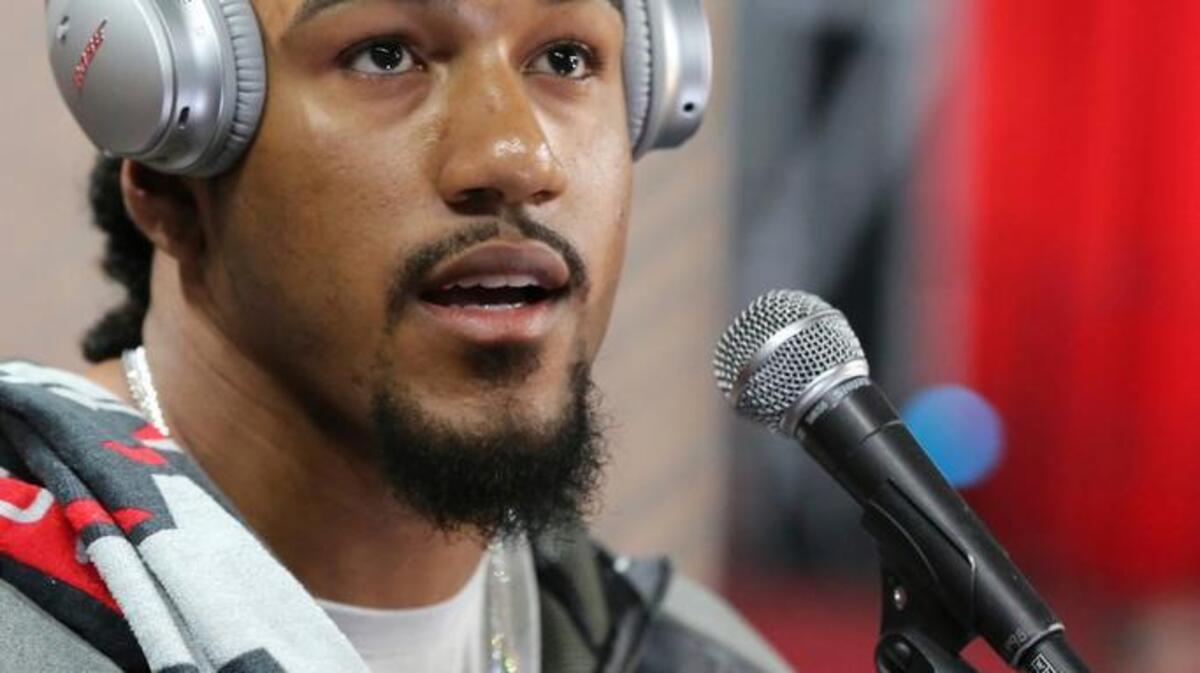 Atlanta Falcons Vic Beasley Jr. is seen at Super Bowl Opening Night at Minute Maid Park Monday in Houston, Texas.