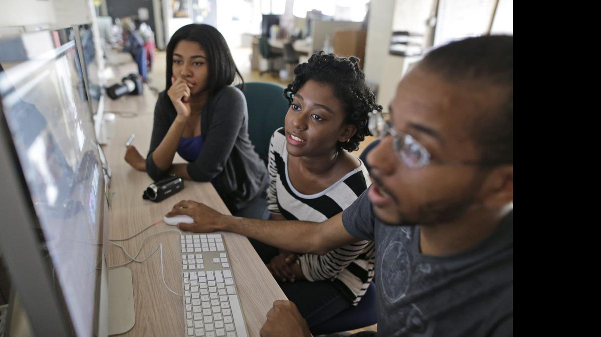 
Roshana Paul, from left, Tayana Brumaire and Dexter Dugar Jr. edit the short film they are producing in New York. This summer, thousands of young people will go to camp, attend prestigious academic programs and even study film-making in Paris thanks to online crowdfunding sites like Kickstarter and Indiegogo.
