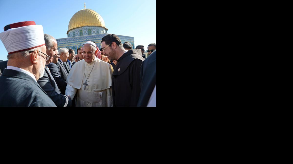 
Pope Francis visits the Al-Aqsa Mosque compound in Jerusalem’s Old City in May. The pontiff was welcomed by Prince Ghazi bin Mohamed of Jordan, the Jordanian King’s personal representative and special adviser on religious matters, whose country is overseeing all Muslim and Christian religious sites in Al-Quds since the 1950s.
