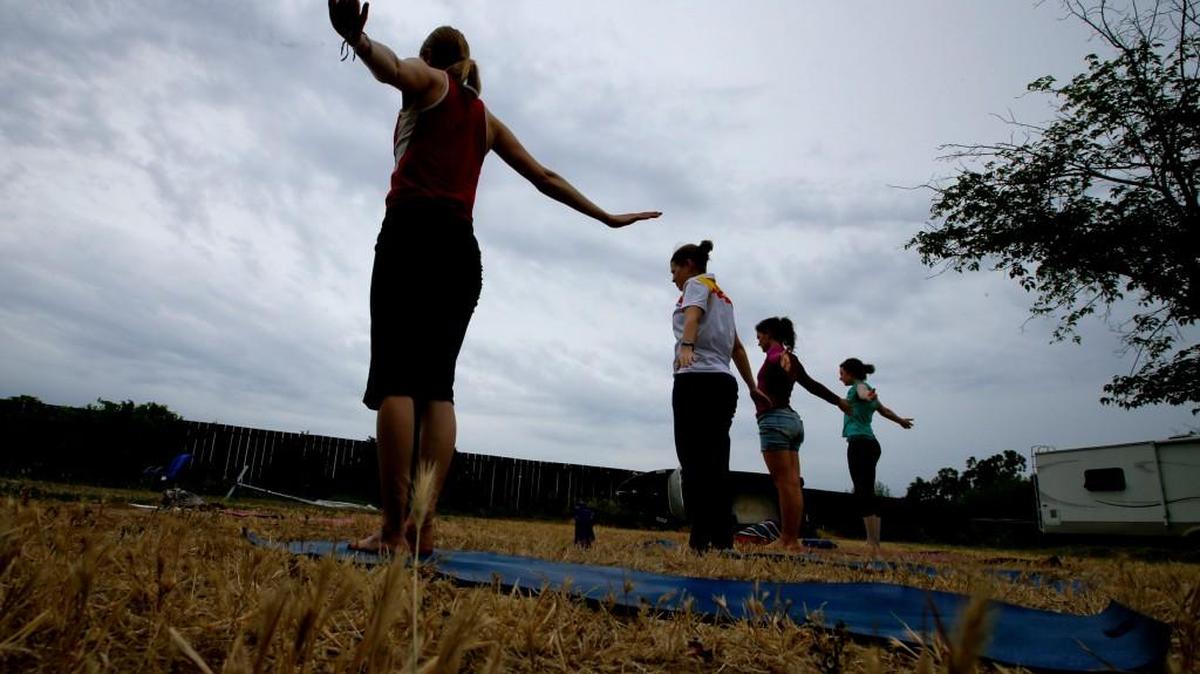 
Sister Alyssa Meis leads a yoga class during a retreat in Tracy, Calif., at the Seeds Of Life Spirituality Center, run by the Verbum Dei Missionary Fraternity. Sister Meis is one of two nuns working with novices and discerners who are entering the religious life, like the small group of nuns living in the convent in Long Beach on the grounds of St. Anthony’s Catholic Church. 
