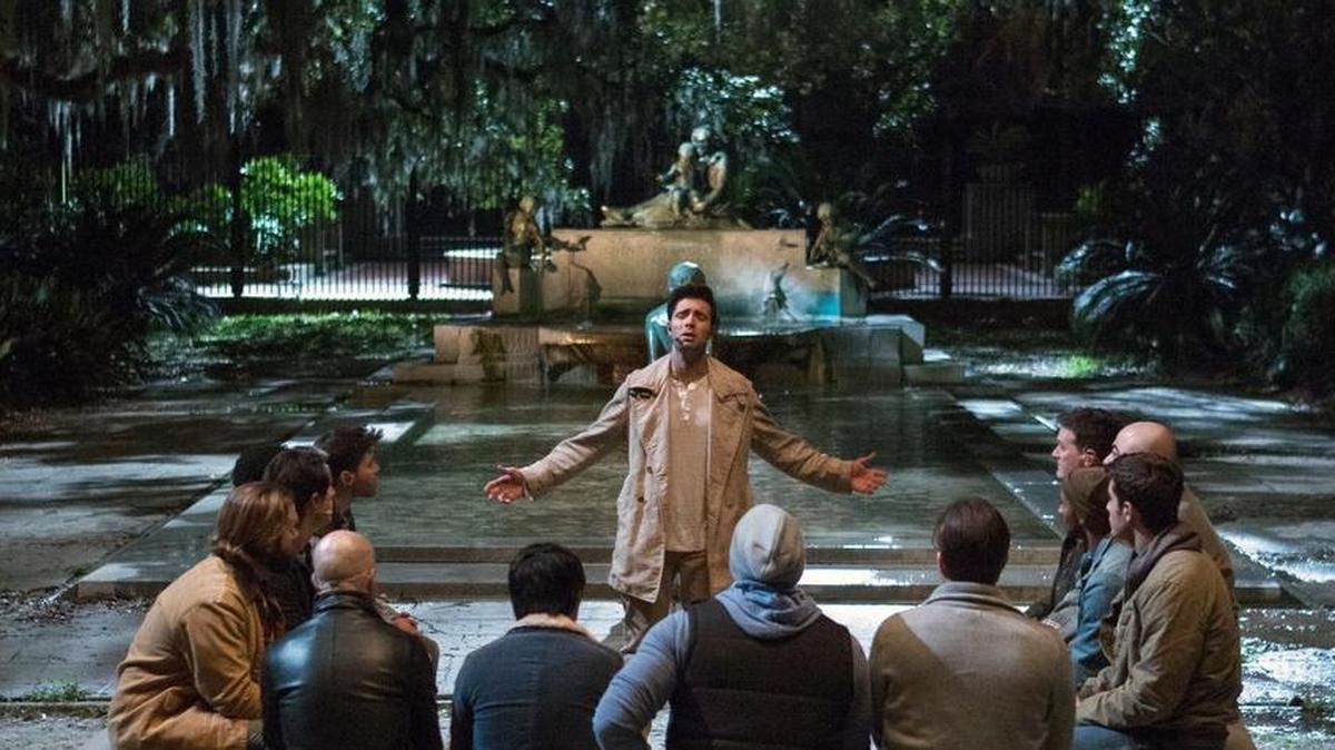 Jencarlos Canela, background center, portrays Jesus in “The Passion,” a two-hour musical airing live from New Orleans, on Sunday.