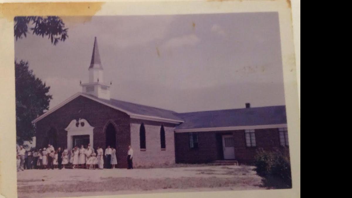 
The second sanctuary of Tirzah Presbyterian Church upon its completion in 1956. The building still stands but was superseded by a larger church built in the early 2000s.
